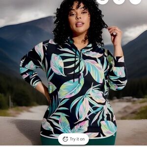 torrid Black Tropical Leaf Print Pullover Hoodie